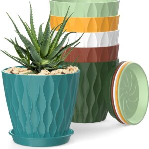 4 Inch Plant Pots, 6 Pack Indoor Flower Pots, Planters with Drainage Holes and Trays for Orchids, Violets, Succulents, Herbs, and Other Plants,Corolful