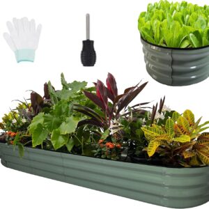 2 Pack 12" Tall 10-in-2 Hevay-Duty Modular Galvanized Raised Garden Bed Kits-8ftX2ft Raised Flower Beds, Metal Raised Beds for Planting Plants Vegetables Fruits Flowers Herbs-Ground Planter Box