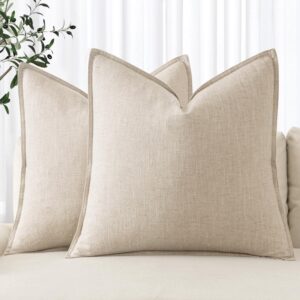 MIULEE Decorative Linen Euro Sham Pillow Covers 24x24 Natural Beige Boho Farmhouse Neutral Couch Throw Pillows for Bed Pack of 2 Accent Modern Pillowcase Sofa Livingroom Home Decor